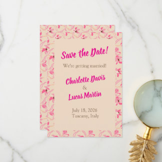 Beige & Blush Roze Bloemige 'Save the Date'-kaart Bedankkaart