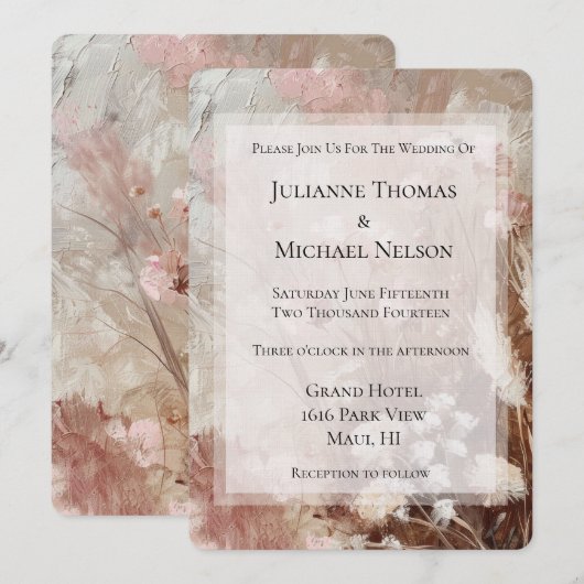  Beige Blush Roze Boho Bloemen Huwelijk Kaart (Voorkant / Achterkant)