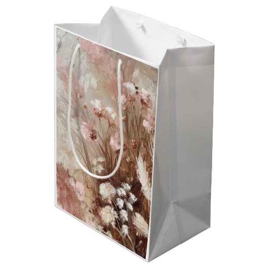  Beige Blush Roze Boho Bloemen Medium Cadeauzakje (Achterkant Gekanteld)