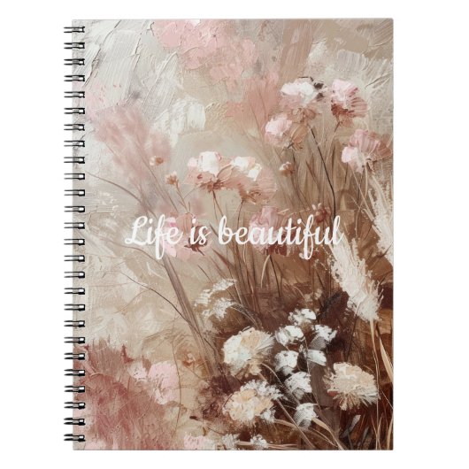  Beige Blush Roze Boho Bloemen Notitieboek (Voorkant)