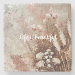 Beige Blush Roze Boho Bloemen Stenen Onderzetter