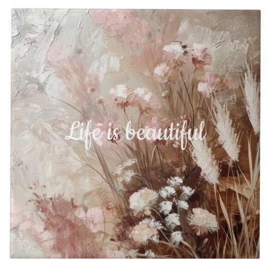  Beige Blush Roze Boho Bloemen Tegeltje (Voorkant)