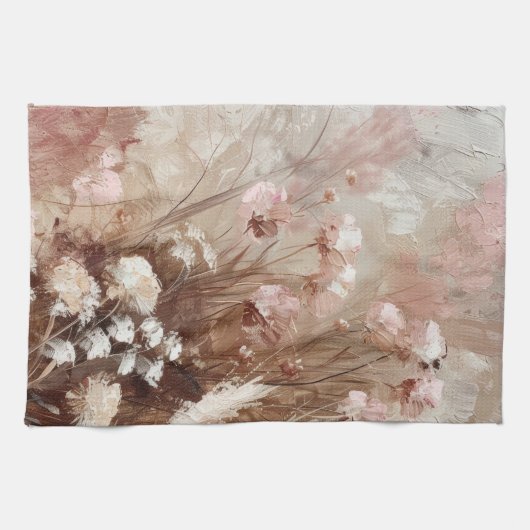  Beige Blush Roze Boho Bloemen Theedoek (Horizontaal)