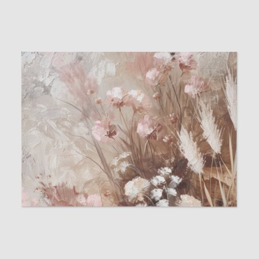 Beige Blush Roze Boho Bloemen Tissuepapier (Voorkant)