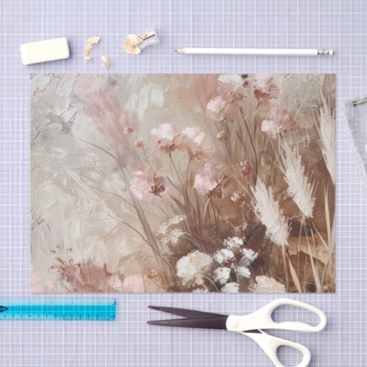  Beige Blush Roze Boho Bloemen Tissuepapier (Craft)