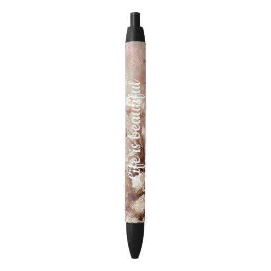  Beige Blush Roze Boho Bloemen Zwarte Inkt Pen (Voorkant Verticaal)
