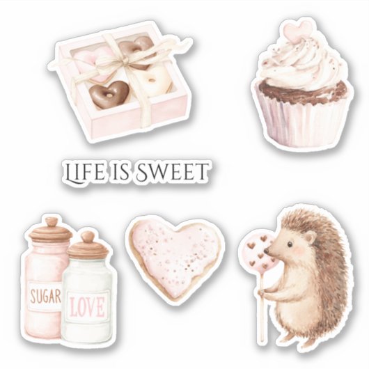 Beige Blush Roze Chocolade Hartjes Egel Sticker (Voorkant)