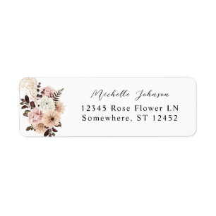 Beige & Blush Roze Rustic Floral Return Address Etiket