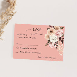 Beige & Blush Roze Rustic geen maaltijd RSVP - PK Kaartje