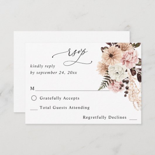 Beige & Blush Roze Rustic no Meal RSVP (Voorkant / Achterkant)