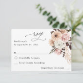 Beige & Blush Roze Rustic no Meal RSVP Kaartje (Staand voorkant)