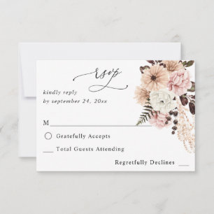 Beige & Blush Roze Rustic no Meal RSVP Kaartje