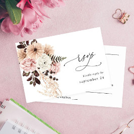 Beige & Blush Roze Rustieke met Maaltijd RSVP Kaartje