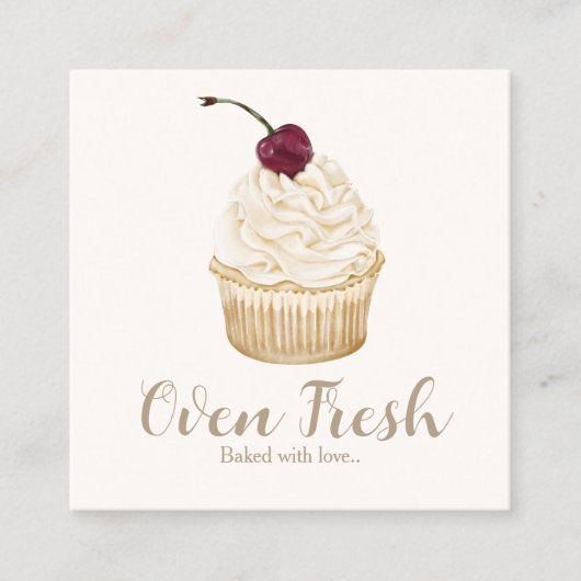 Beige Blush Waterverf Cupcake Bakkerij Vierkante Visitekaartje (Voorkant)