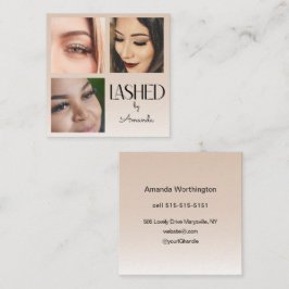 Beige Blush Wimper Minimalistisch Script Foto Vierkante Visitekaartje