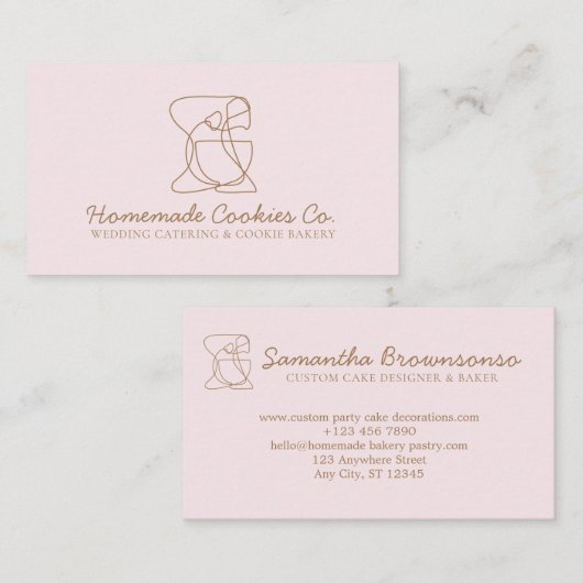 Beige Blush Zelfgemaakt Eten Bakkerij roze Visitekaartje (Voorkant / Achterkant)