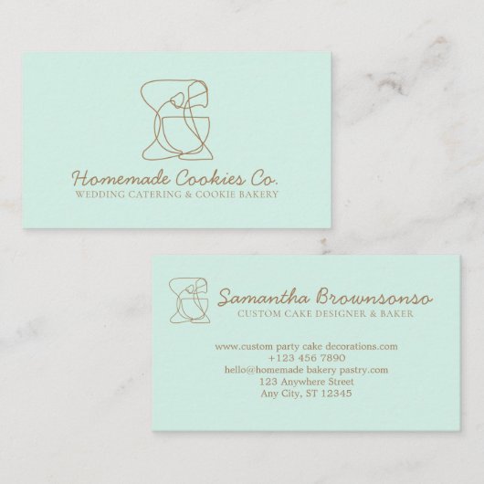 Beige Blush Zelfgemaakte Food Bakkerij groen Visitekaartje (Voorkant / Achterkant)