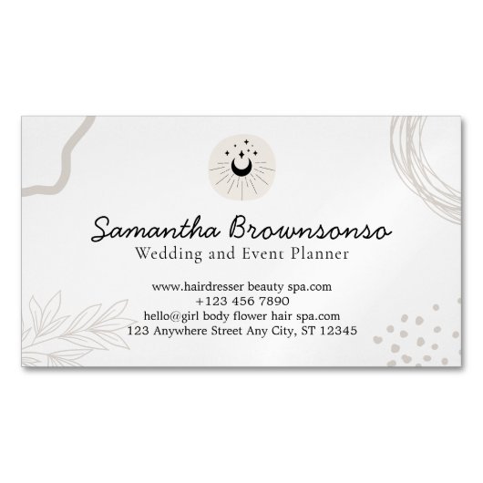 Beige Blush Zwarte Maan Sterren Reiki Master Magnetisch Visitekaartje (Voorkant)