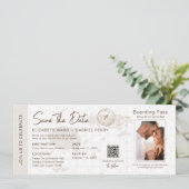 Beige Boarding Pass Destination Wedding Fiji Kaart (Staand voorkant)