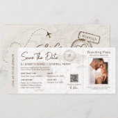 Beige Boarding Pass Destination Wedding Fiji Kaart (Voorkant / Achterkant)