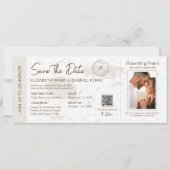 Beige Boarding Pass Destination Wedding Fiji Kaart (Voorkant)