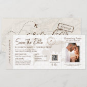 Beige Boarding Pass Destination Wedding Fiji Kaart (Voorkant / Achterkant)