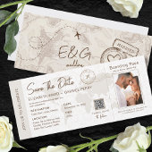 Beige Boarding Pass Reizen Bruiloft QR Code Kaart