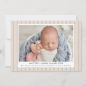 Beige Boerderij Linnen Strepen 2 Foto Geboorte Aankondiging (Voorkant)