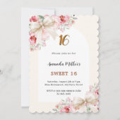 Beige bogen roze bloemen boog geschulpte Sweet 16 Kaart (Voorkant)