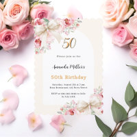 Beige bogen roze bloemen boog verjaardag geschulpt