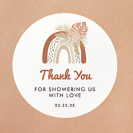 Beige Bohemian Bedankt voor uw Baby shower Ronde Sticker