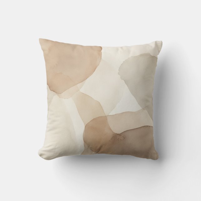 Beige Boho Abstracte Waterverf Worpkussen  Kussen (Voorkant)