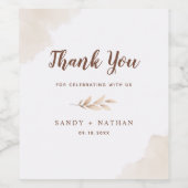 Beige Boho Blad Trouw Wijnlabel Wijn Etiket (Enkel label)