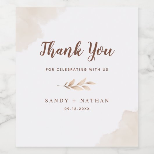 Beige Boho Blad Trouw Wijnlabel Wijn Etiket (Enkel label)