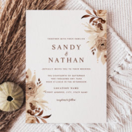 Beige Boho Bloemen Bruiloftsinvatie Kaart