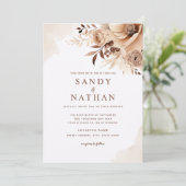 Beige Boho Bloemen Bruiloftsinvatie Kaart (Staand voorkant)