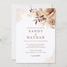 Beige Boho Bloemen Bruiloftsinvatie