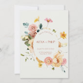 Beige Boho bloemenbruiloft Save the Date Kaart (Voorkant)
