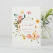 Beige Boho bloemenbruiloft Save the Date Kaart (Staand voorkant)