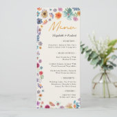 Beige Boho Chic Bloemen Wildflower Tuin Bruiloft Menu (Staand voorkant)