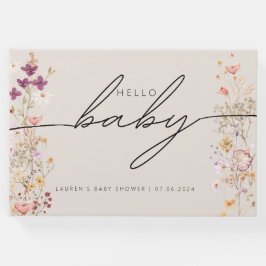 Beige Boho Chic Wildflower Baby shower Gastenboek