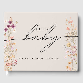 Beige Boho Chic Wildflower Baby shower Gastenboek