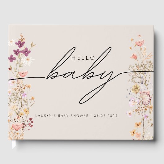 Beige Boho Chic Wildflower Baby shower Gastenboek (Voorkant)