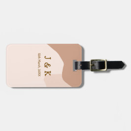 Beige boho curvy orange wedding name date bagagelabel