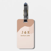 Beige boho curvy orange wedding name date bagagelabel (Achterkant verticaal)