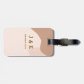 Beige boho curvy orange wedding name date bagagelabel (Achterkant horizontaal)