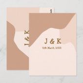 Beige boho curvy orange wedding name date briefkaart (Voorkant / Achterkant)