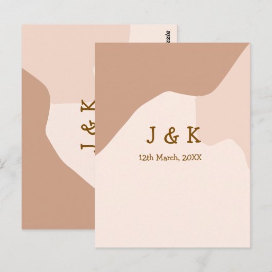 Beige boho curvy orange wedding name date briefkaart (Voorkant / Achterkant)