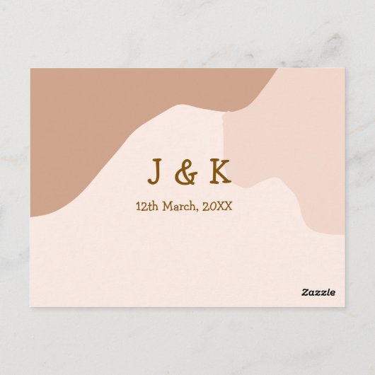 Beige boho curvy orange wedding name date briefkaart (Achterkant)