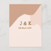 Beige boho curvy orange wedding name date briefkaart (Voorkant)